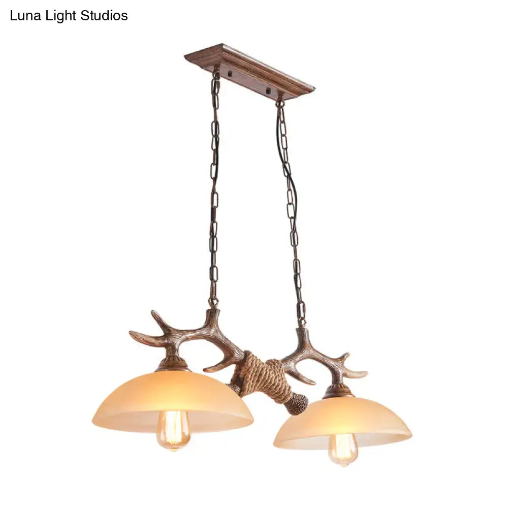 Rustic antler beige glass island pendant light dining room