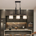 Rustic black cylindrical island pendant kitchen crystal chandelier