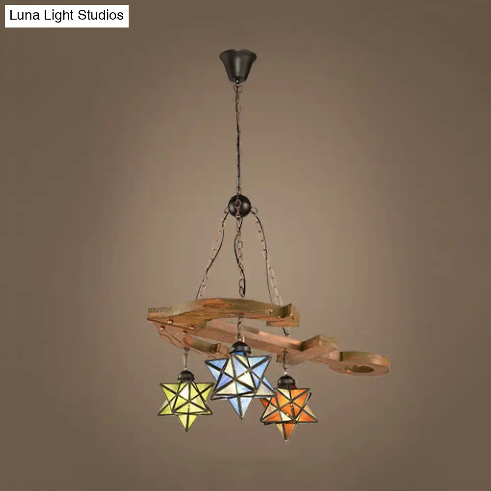 Rustic star hanging lamp with multicolored glass for dining room