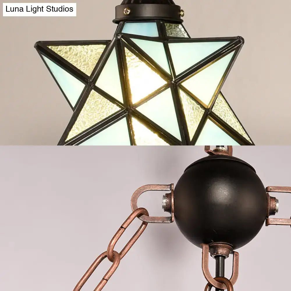 Rustic star hanging lamp with multicolored glass for dining room