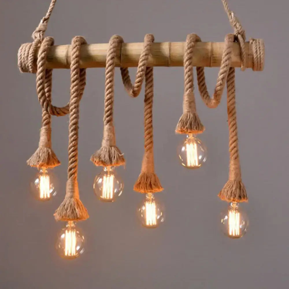 Rustic brown bamboo and rope island pendant light kitchen chandelier