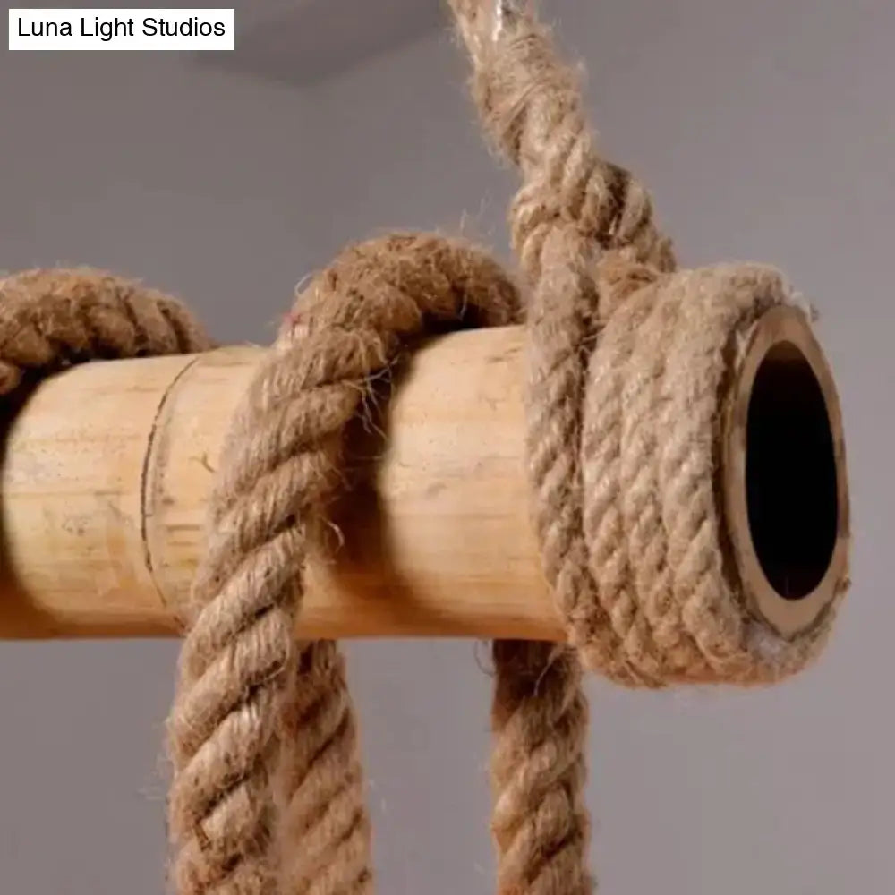 Rustic brown bamboo and rope island pendant light kitchen chandelier