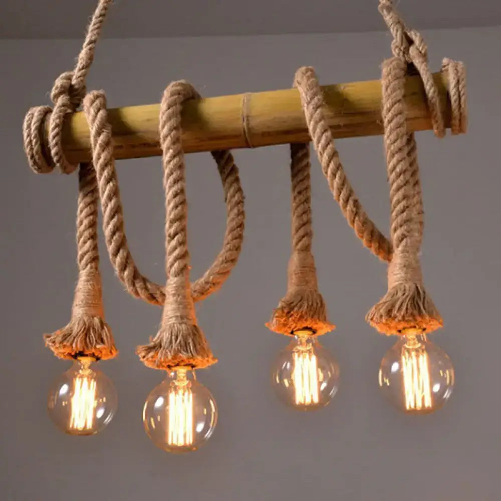 Rustic brown bamboo and rope island pendant light kitchen chandelier
