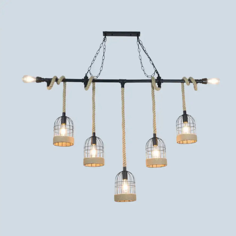 Industrial rustic iron birdcage suspended lighting for dining rooms