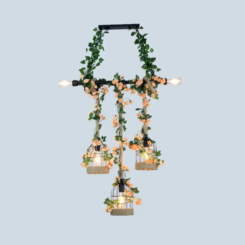 Industrial rustic iron birdcage suspended lighting for dining rooms