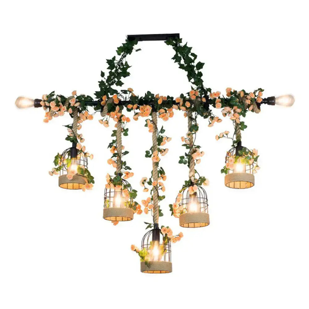 Industrial rustic iron birdcage suspended lighting for dining rooms