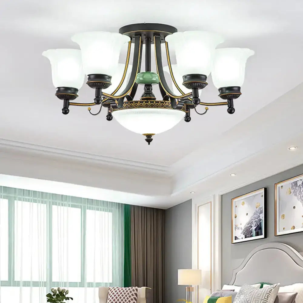 Rustic black & gold glass flower ceiling light fixture living room