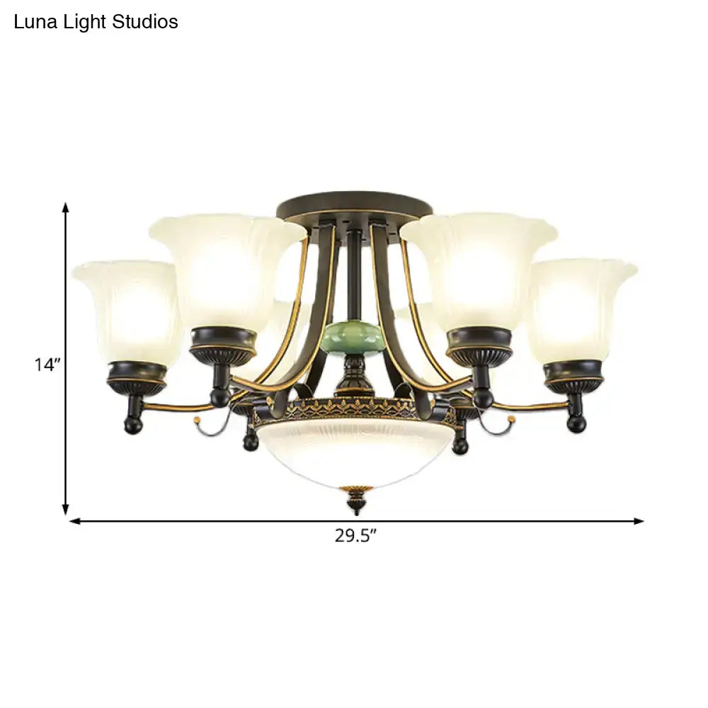 Rustic black & gold glass flower ceiling light fixture living room