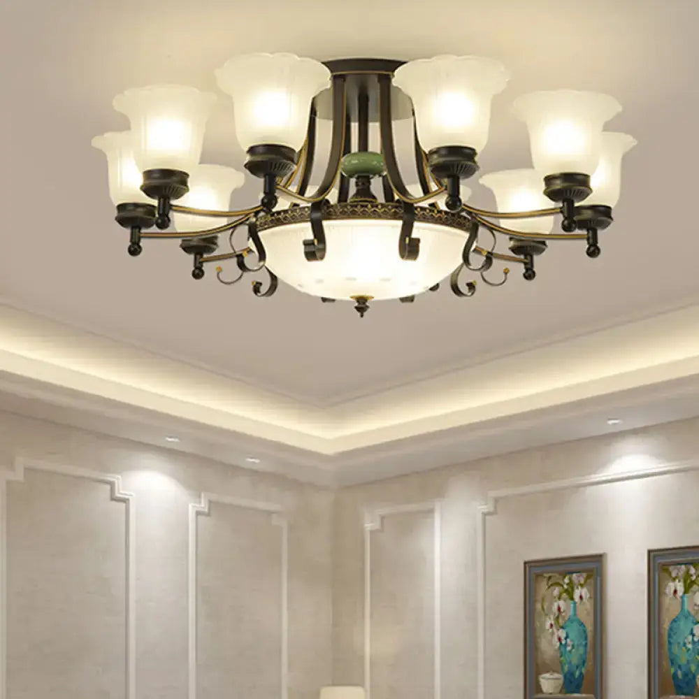 Rustic black & gold glass flower ceiling light fixture living room