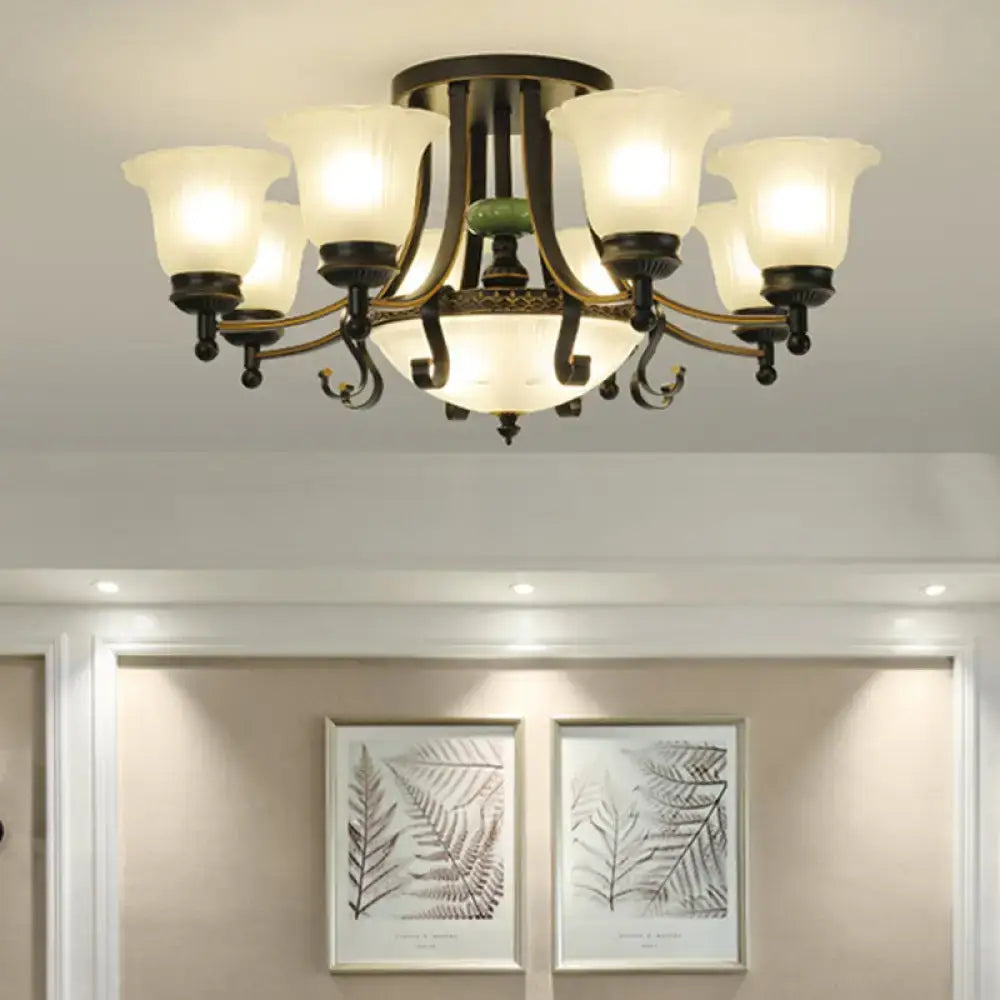 Rustic black & gold glass flower ceiling light fixture living room