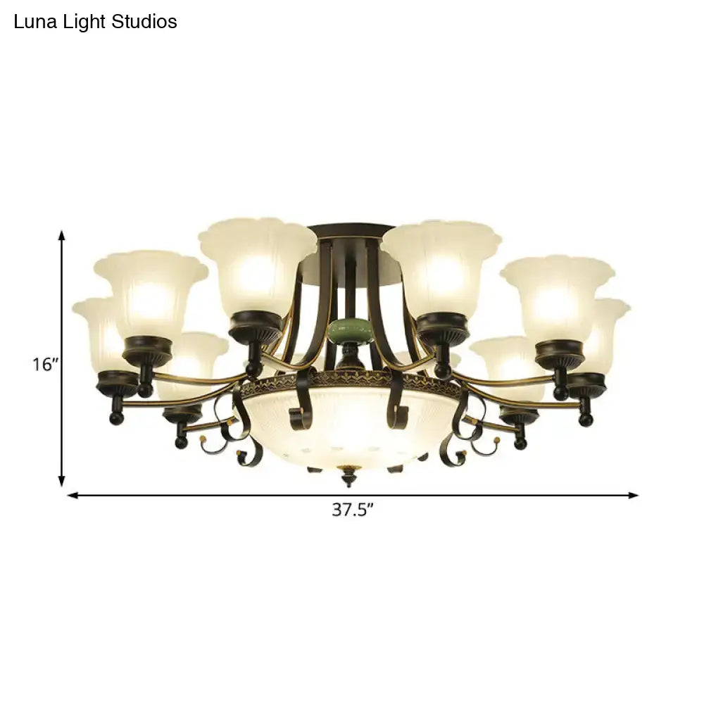 Rustic black & gold glass flower ceiling light fixture living room