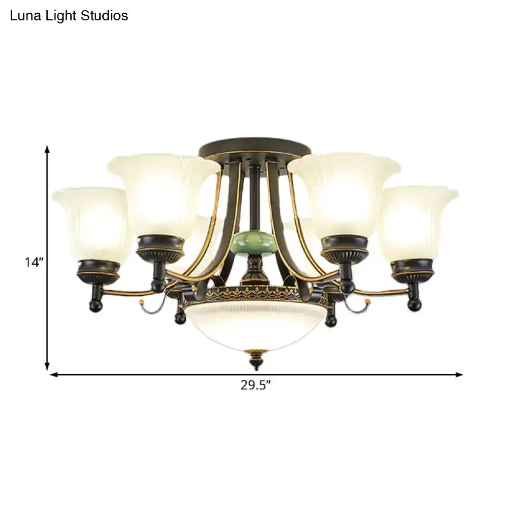 Rustic black & gold glass flower ceiling light fixture living room