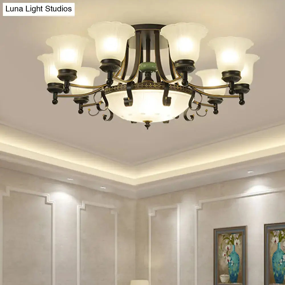 Rustic black & gold glass flower ceiling light fixture living room