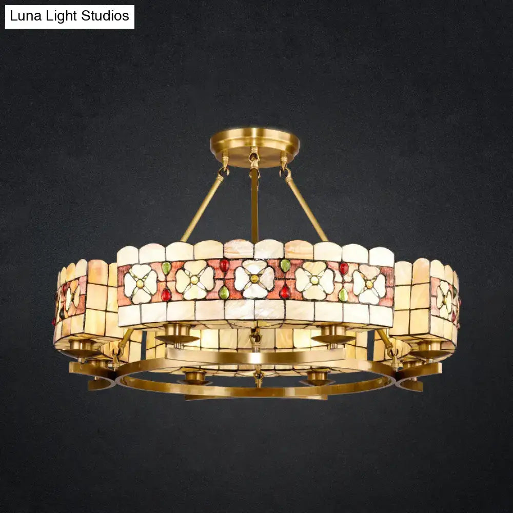 Rustic vintage stained glass flower chandelier dining room light