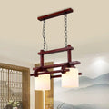 Rustic wood and white glass island light dining room pendant