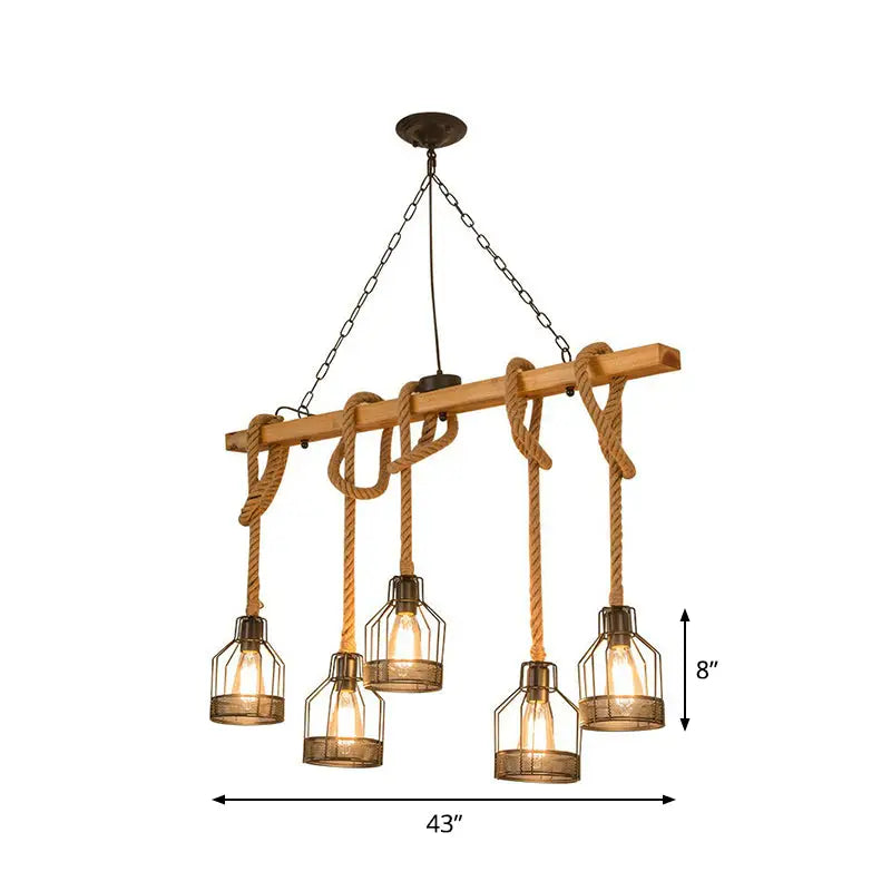 Rustic wood rope cage island light – dining room chandelier