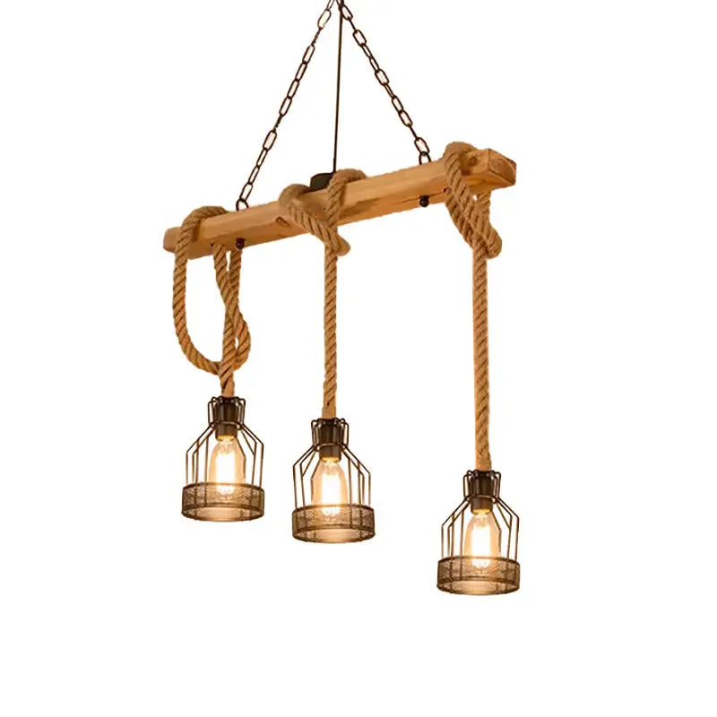 Rustic wood rope cage island light – dining room chandelier