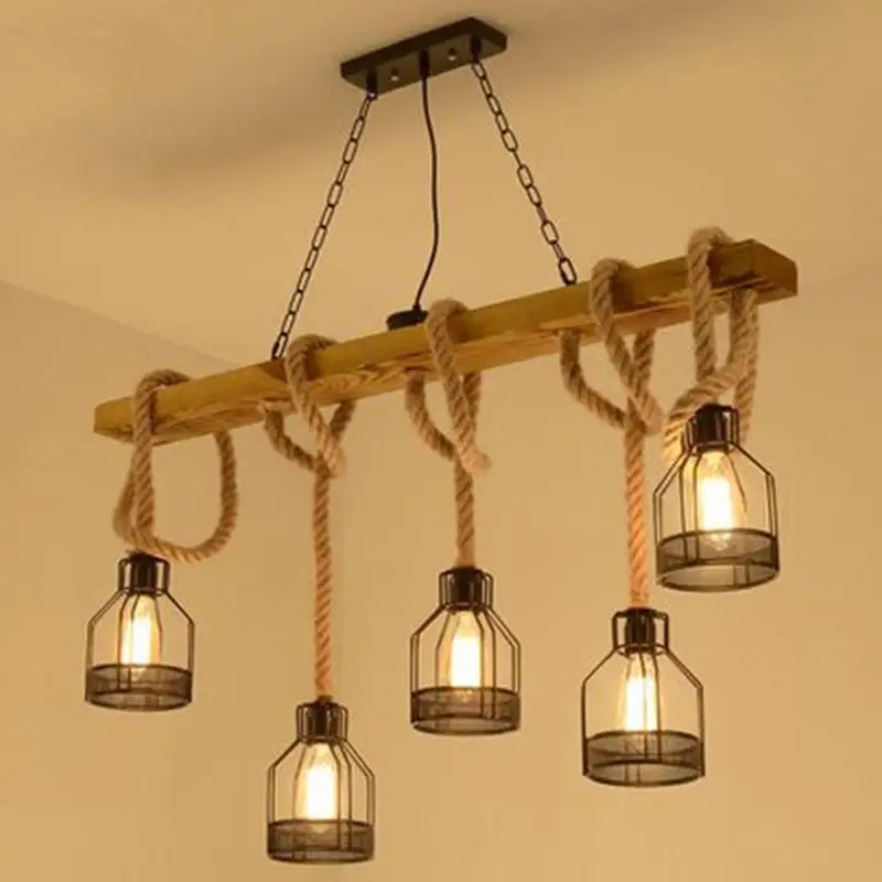 Rustic wood rope cage island light – dining room chandelier