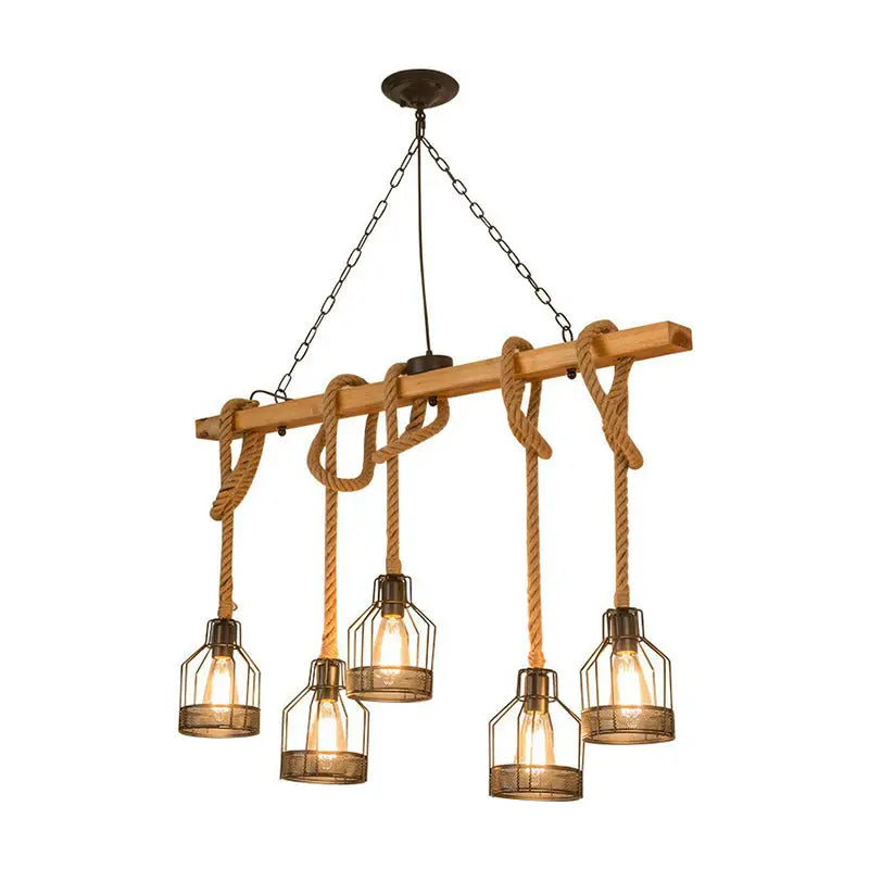 Rustic wood rope cage island light – dining room chandelier