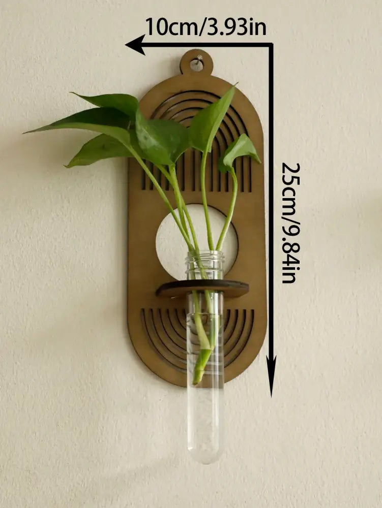 Rustic geometric wood wall vase with glass tube living room decor