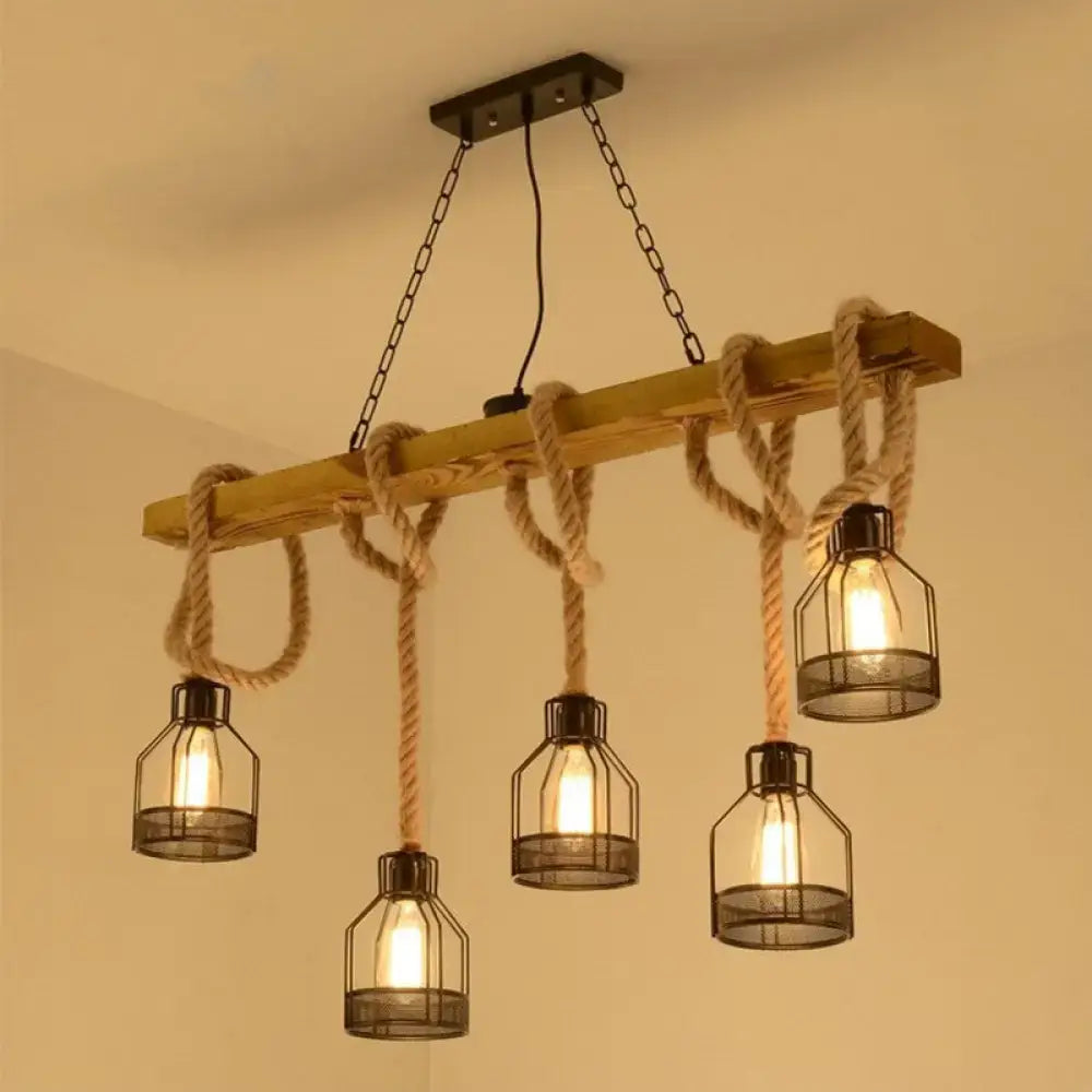 Industrial rustic wooden linear island lamp dining room pendant light