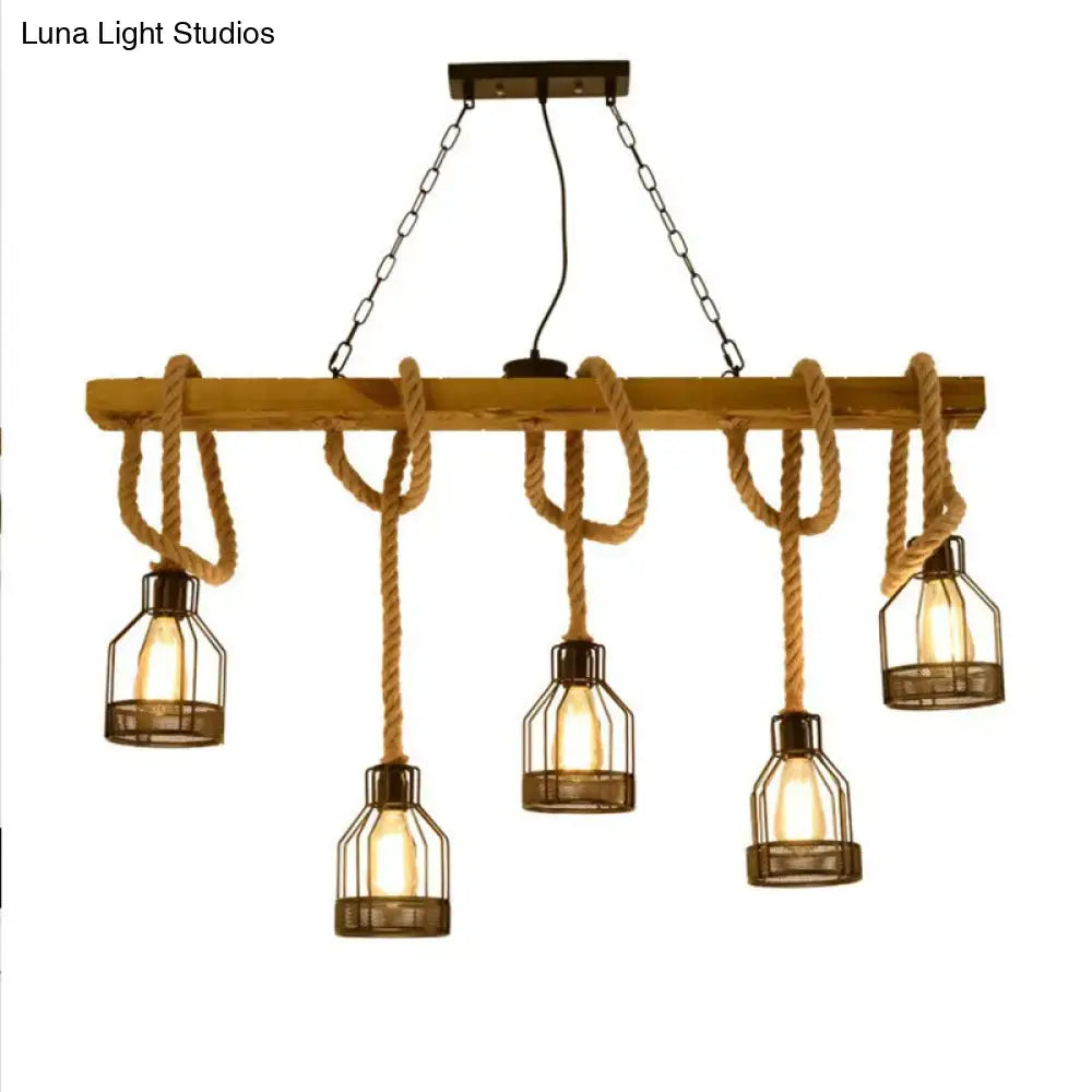 Industrial rustic wooden linear island lamp dining room pendant light