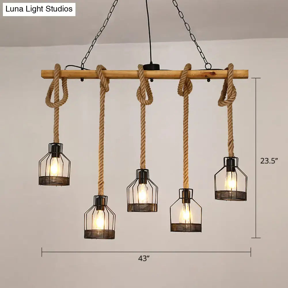 Industrial rustic wooden linear island lamp dining room pendant light
