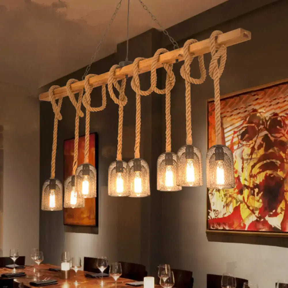 Industrial rustic wooden linear island lamp dining room pendant light