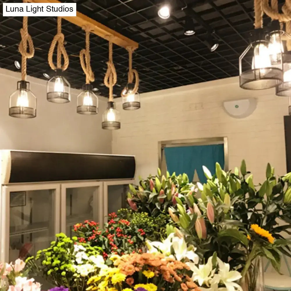 Industrial rustic wooden linear island lamp dining room pendant light