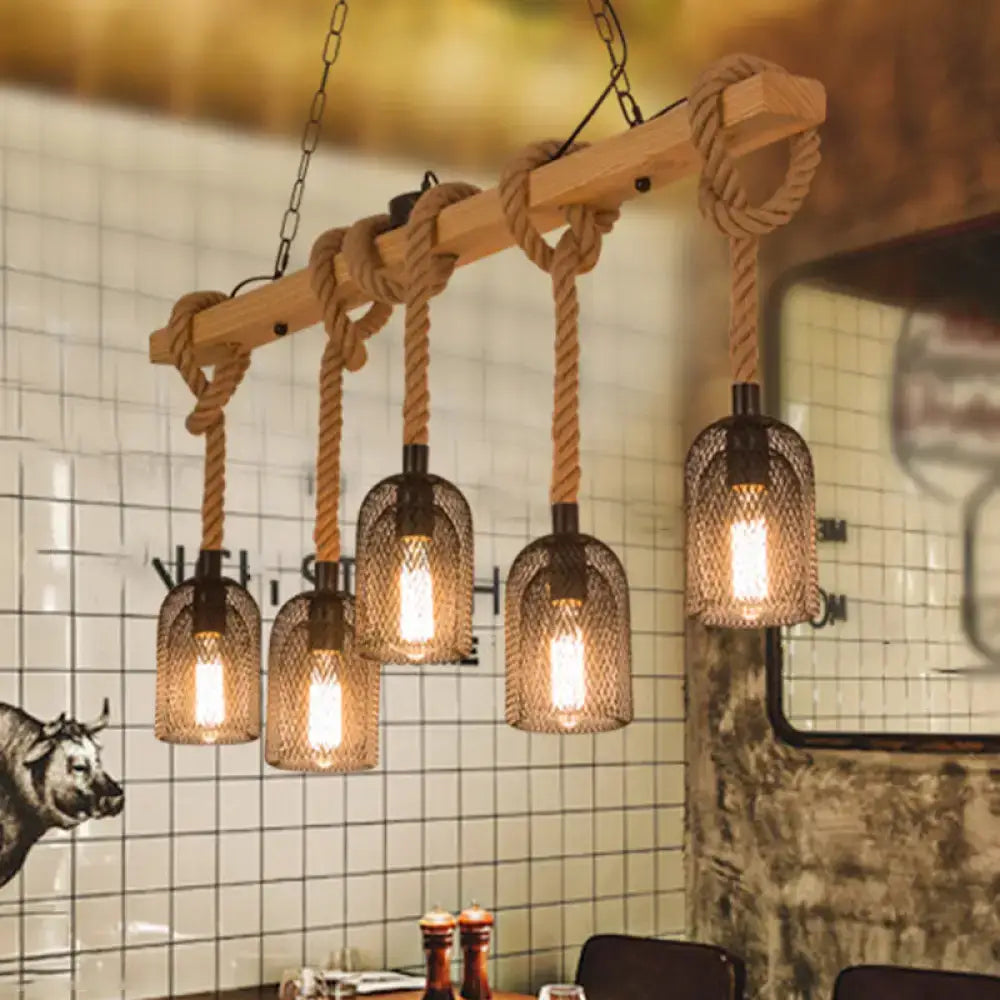 Industrial rustic wooden linear island lamp dining room pendant light