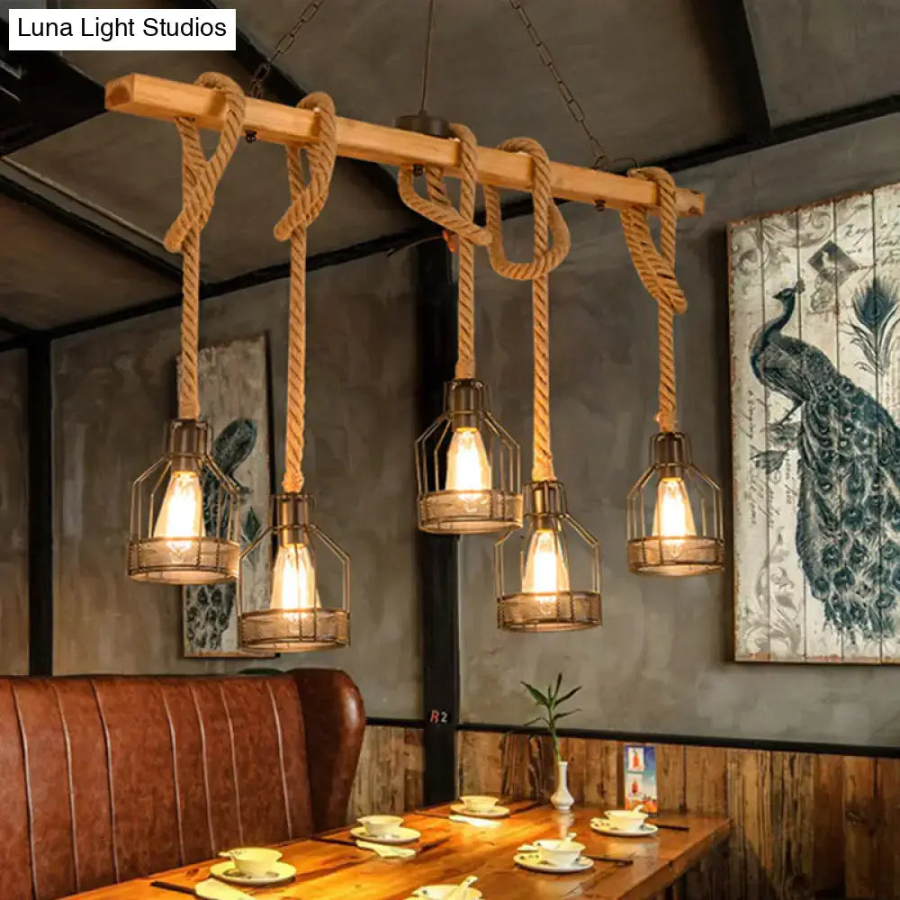 Industrial rustic wooden linear island lamp dining room pendant light