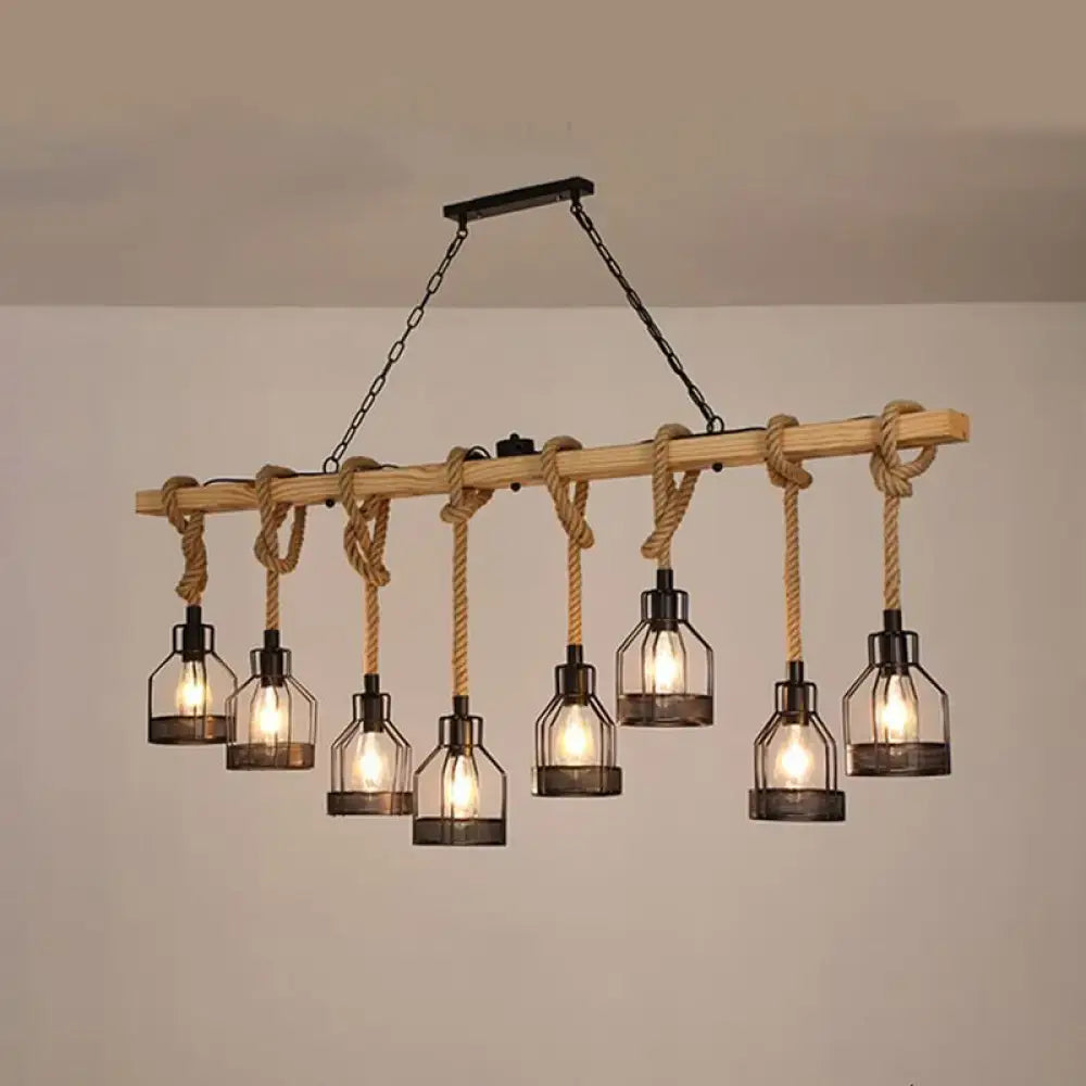 Industrial rustic wooden linear island lamp dining room pendant light