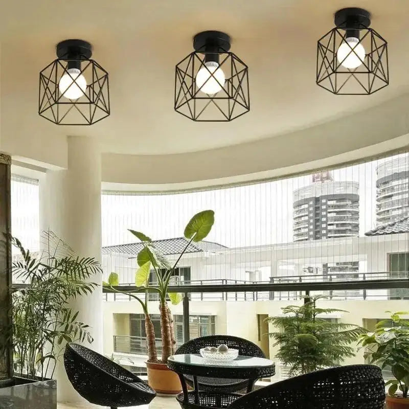 Modern geometric black metal semi flush mount ceiling light bedroom
