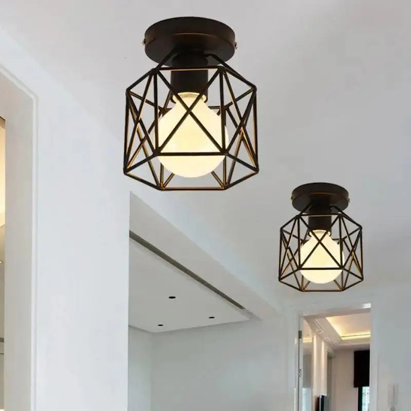 Modern geometric black metal semi flush mount ceiling light bedroom