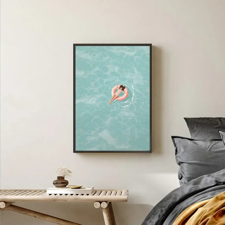 Serene beach watercolor illustration set of 7 framed bedroom art prints