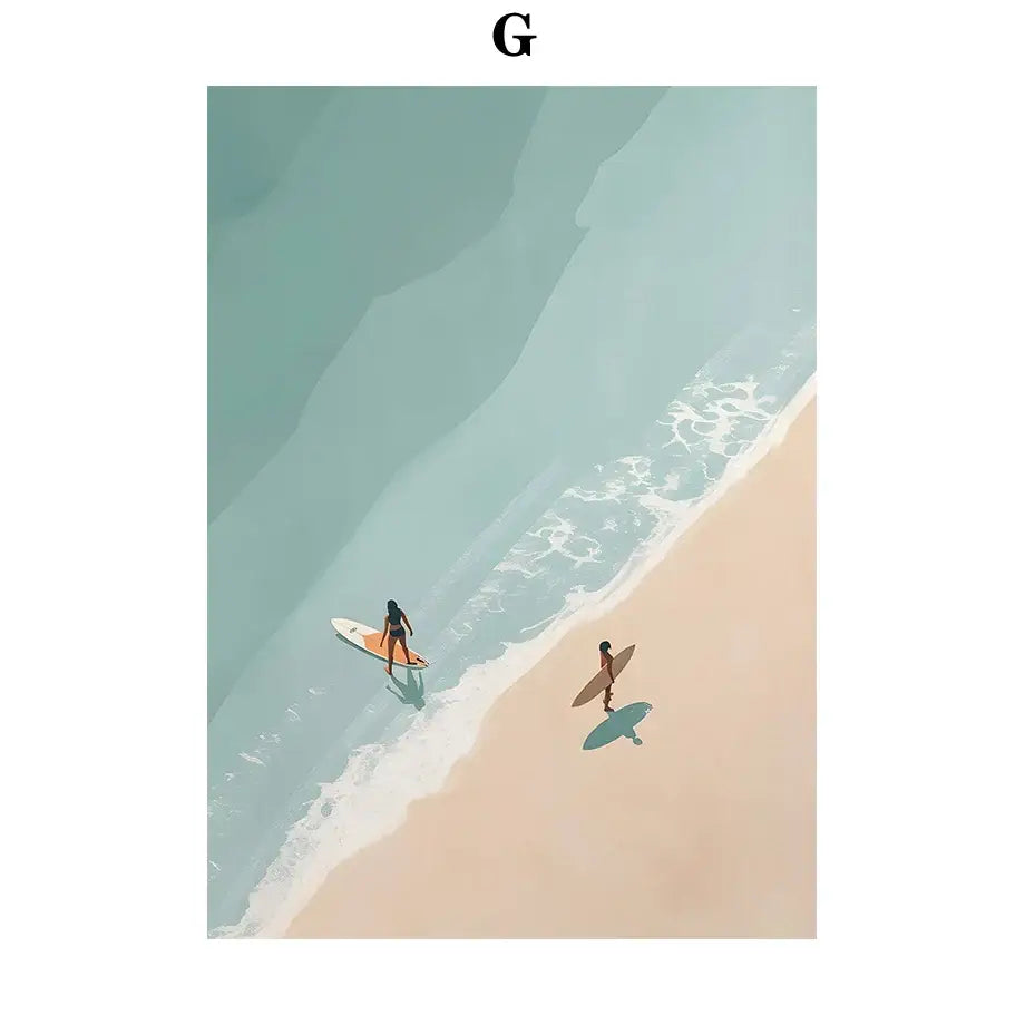 Serene beach watercolor illustration set of 7 framed bedroom art prints