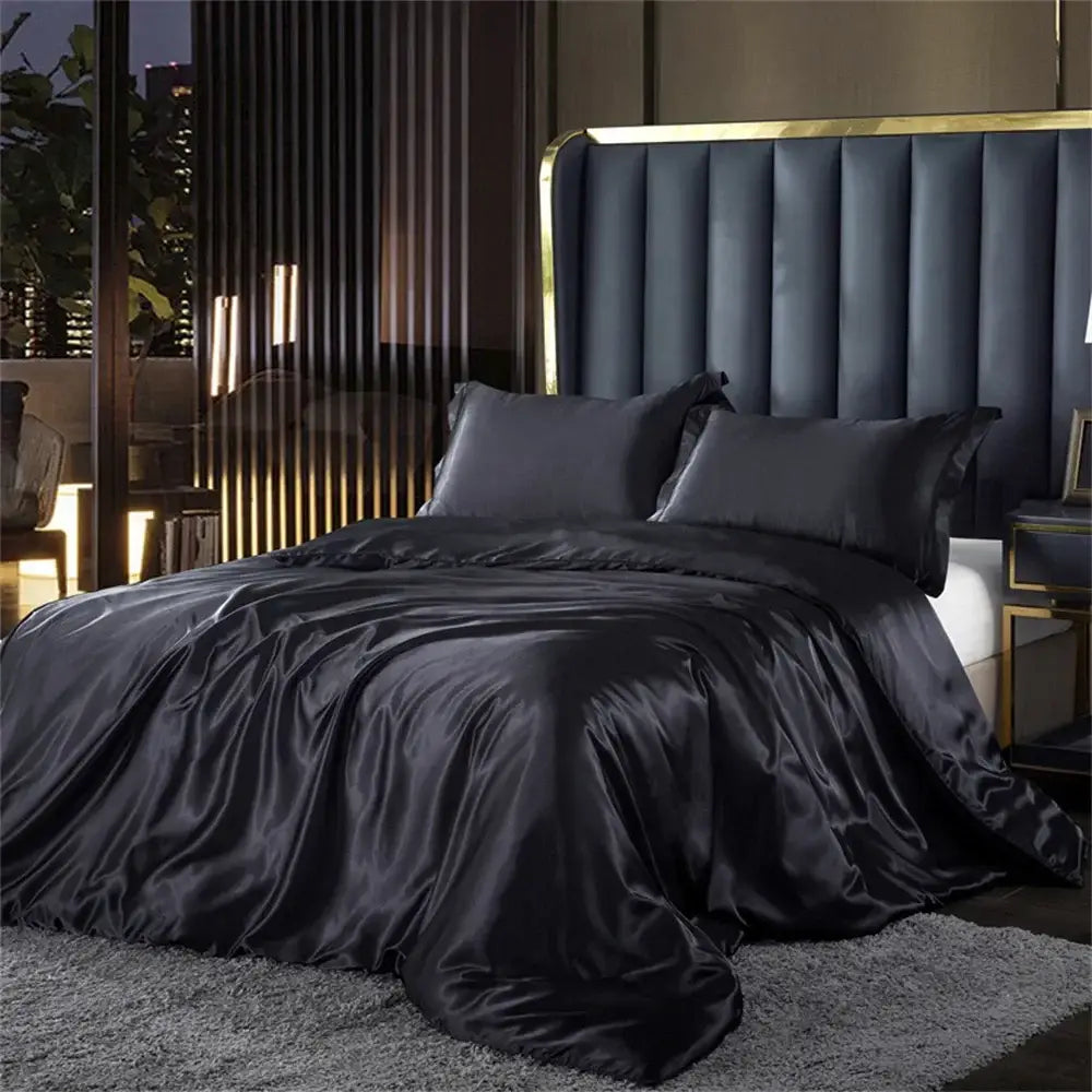 Luxury teal satin sheets and 3 pcs duvet cover bedroom bedding set