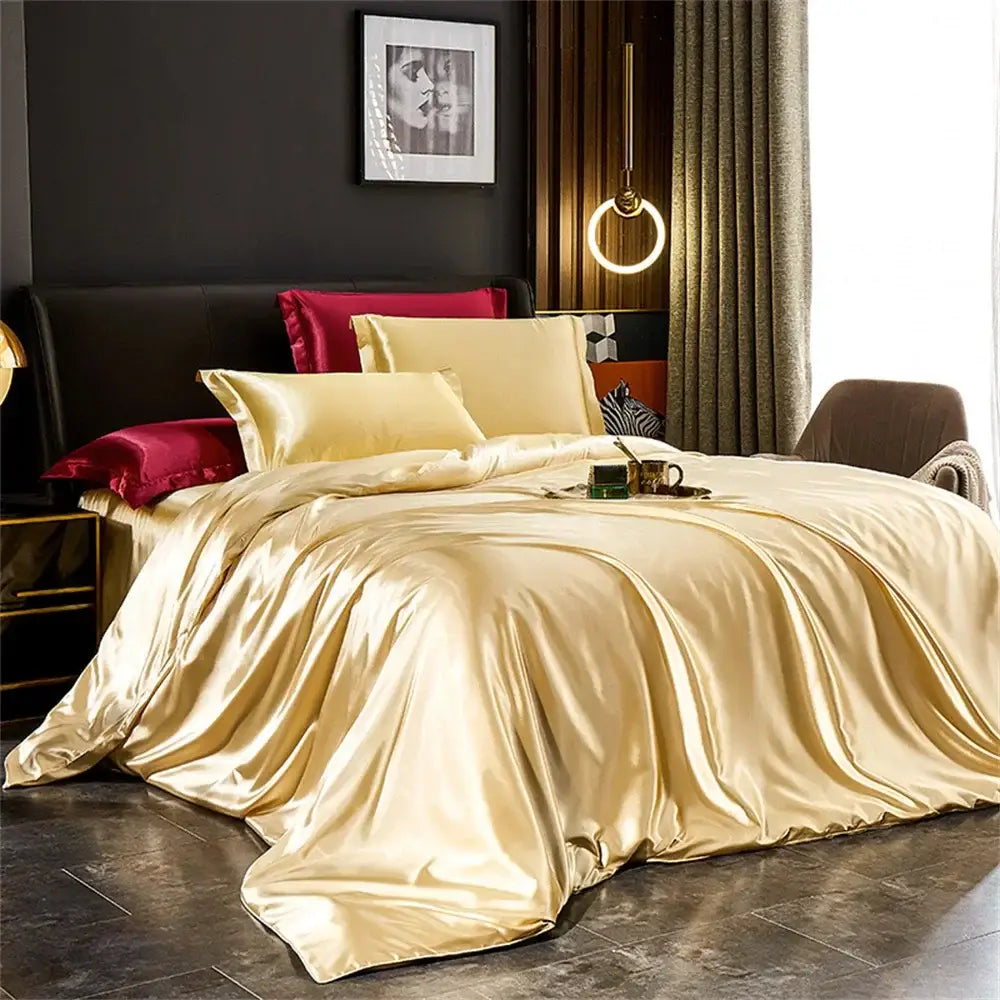 Luxury burgundy satin 4 pcs duvet bedding set bedroom sheets