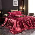 Luxury burgundy satin 4 pcs duvet bedding set bedroom sheets