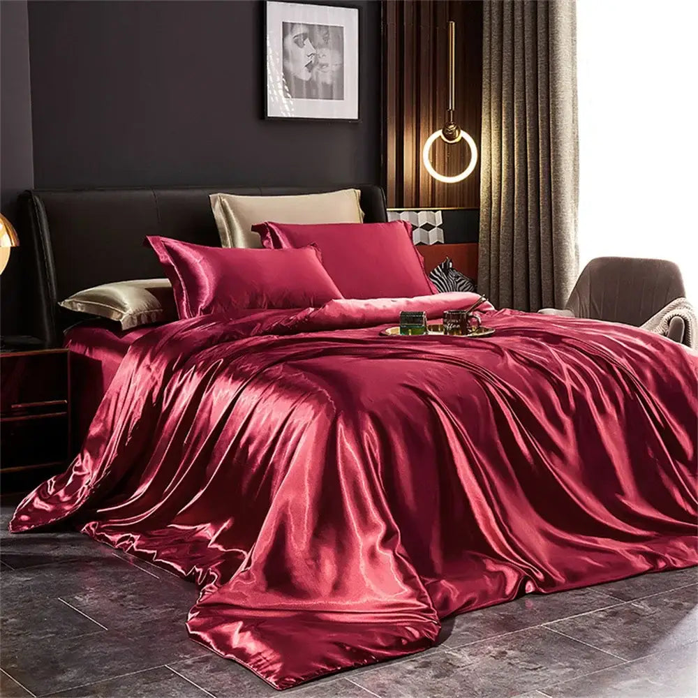 Luxury teal satin sheets and 3 pcs duvet cover bedroom bedding set