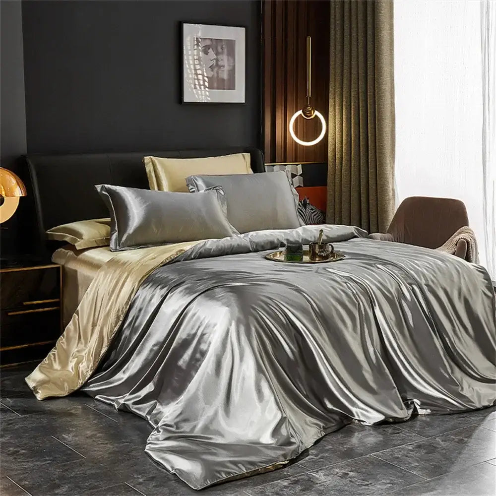 Luxury teal satin sheets and 3 pcs duvet cover bedroom bedding set