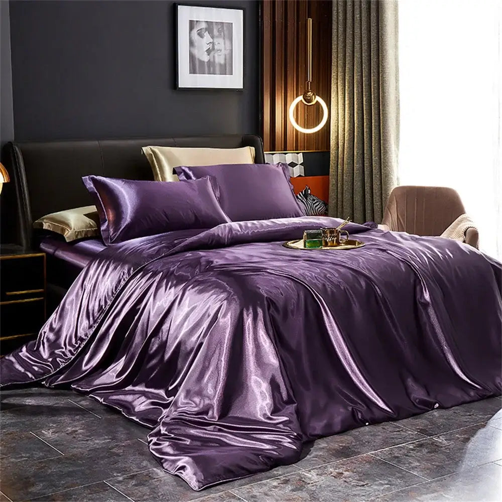 Royal blue luxury satin duvet cover bedroom bedding set