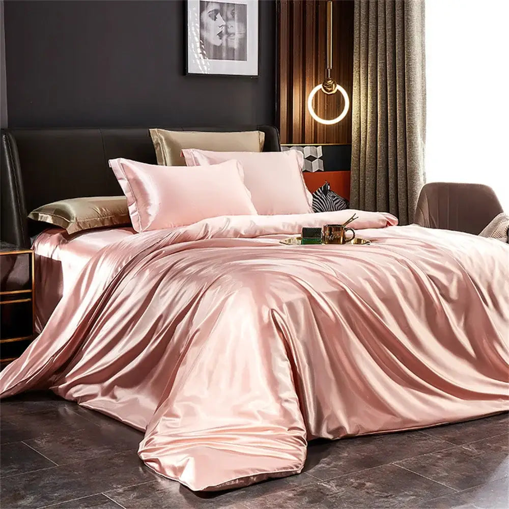 Royal blue luxury satin duvet cover bedroom bedding set