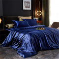 Royal blue luxury satin duvet cover bedroom bedding set