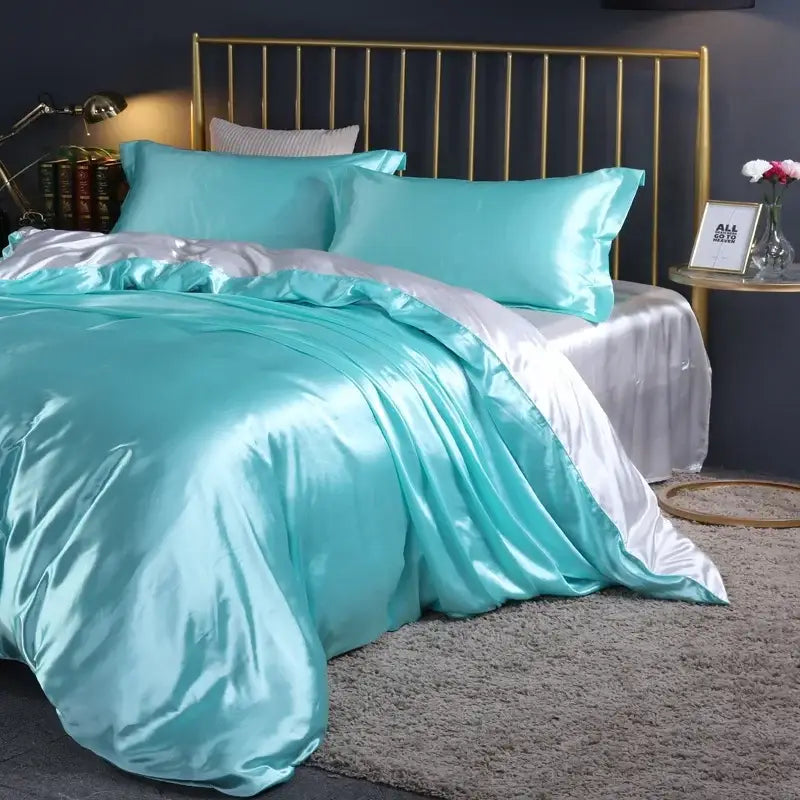 Luxury crimson satin silk duvet cover set bedroom bedding