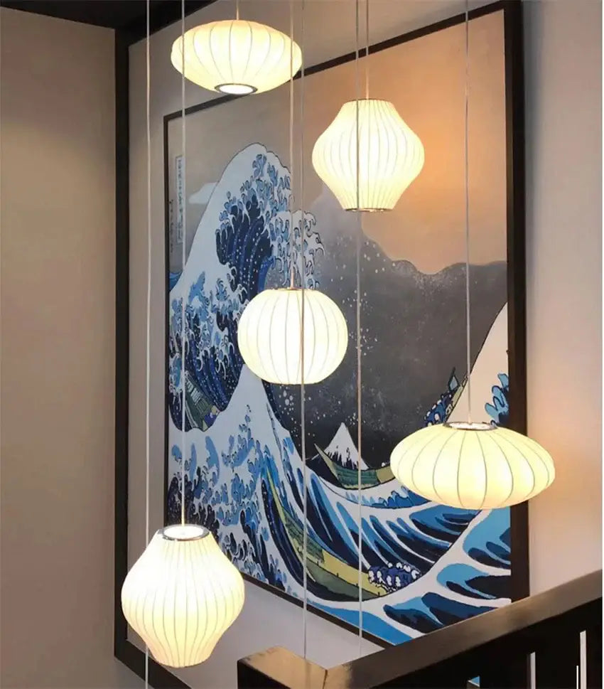 Modern ribbed white led pendant lamp – dining room geometric light