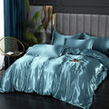 Luxury teal satin duvet cover bedroom bedding set