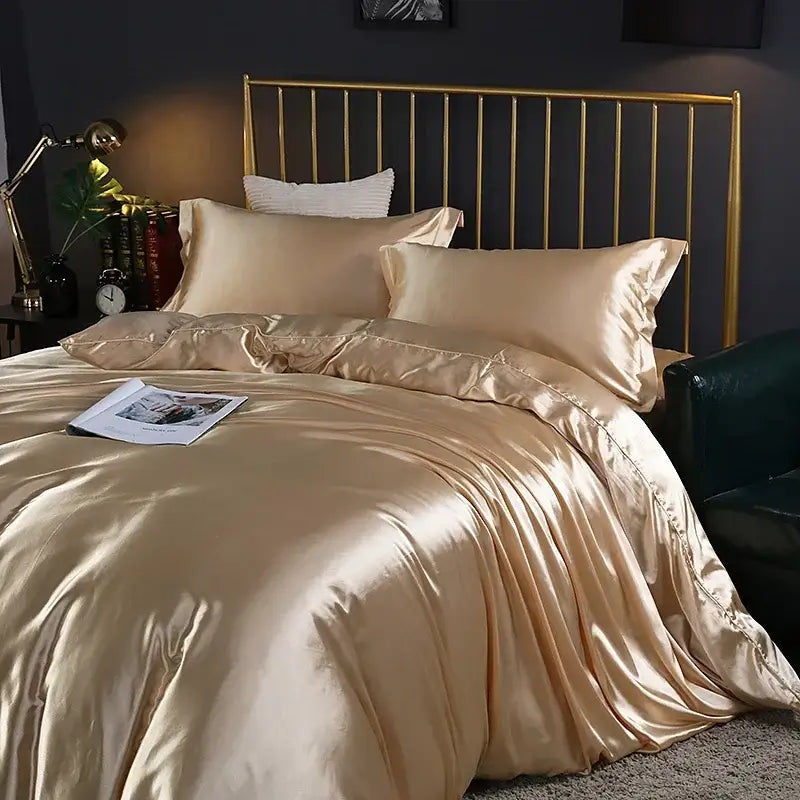Luxury fuchsia satin duvet cover bedroom bedding set