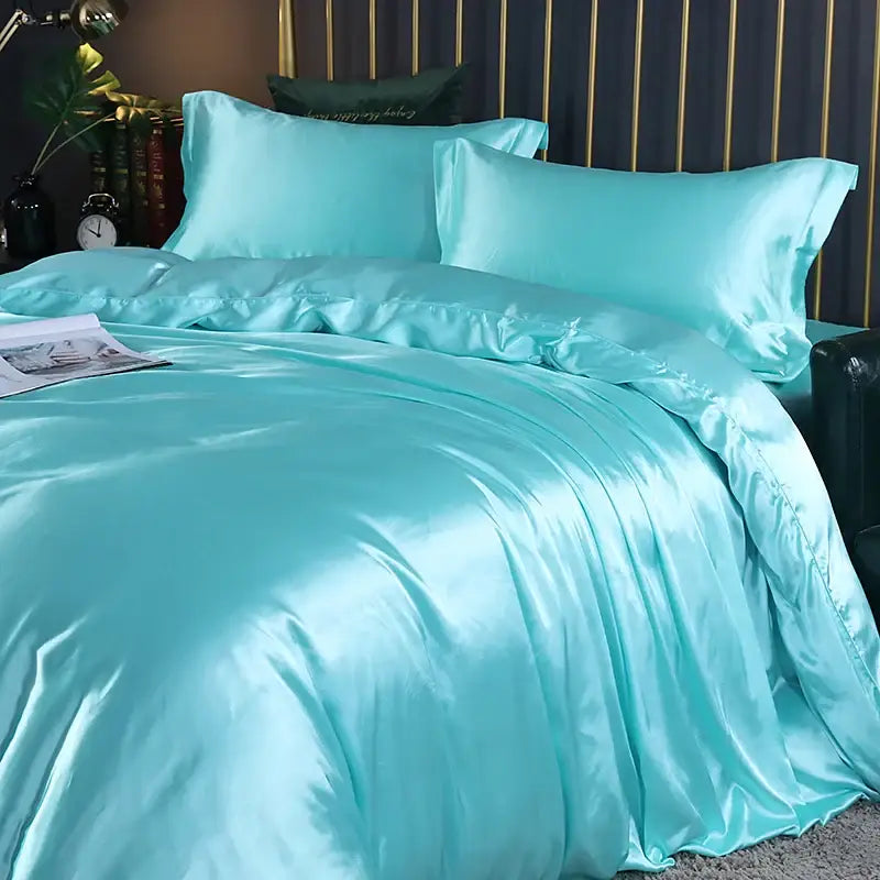 Luxury fuchsia satin duvet cover bedroom bedding set