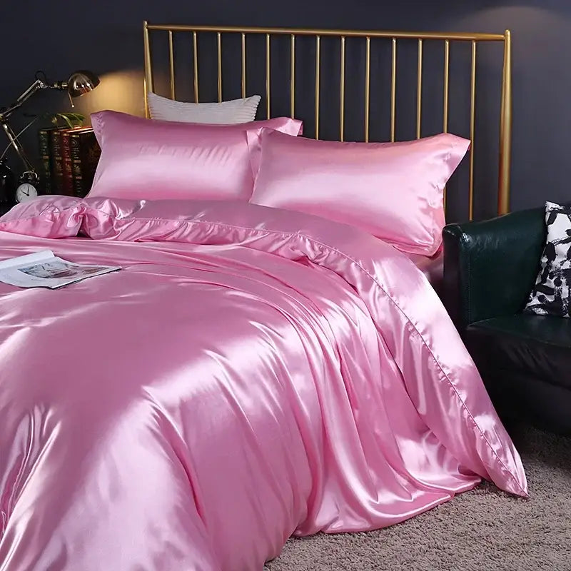 Luxury chocolate brown satin duvet cover bed sheet set bedroom bedding